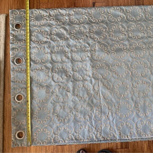 Custom Blue 79W x 100L Embroidered Dupioni Silk Black-Out Curtains. Set of 2 - Picture 4 of 8